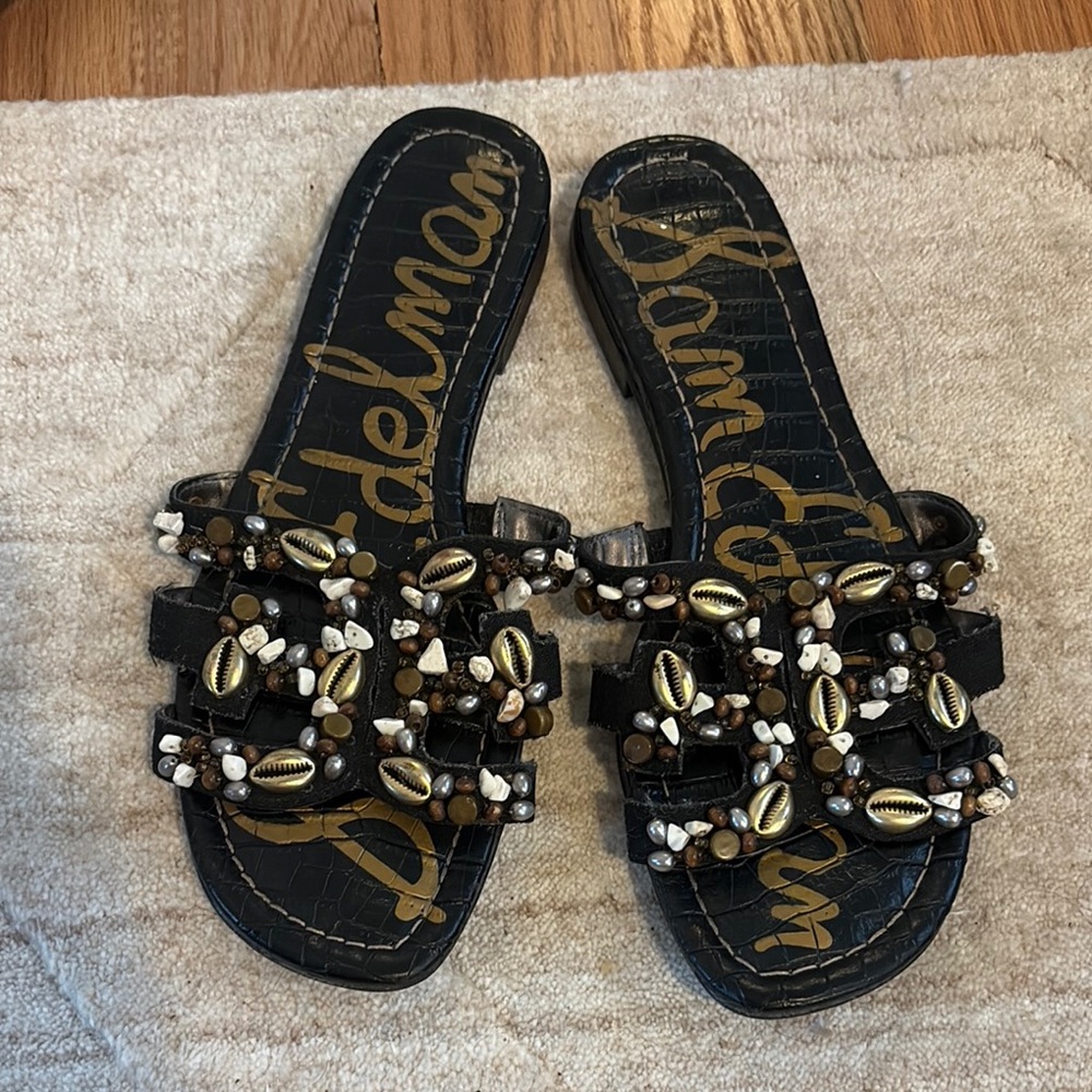 Sam Edelman Black and Gold Luxe Sandals
